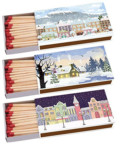 135 Kaminhölzer (3 Packungen à 45 STK) ca 100mm lang Kaminstreichholz Streichhölzer Kaminanzünder Zündhölzer Zigarre Pfeife Kamin Grill Kerze Lange Brenndauer (Winterdorf)