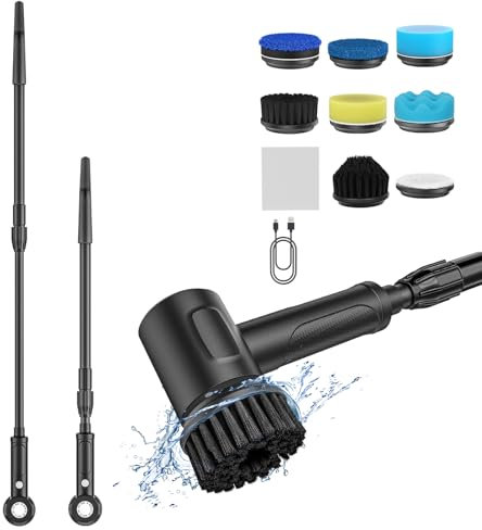 Brosse de nettoyage électrique sans fil avec 8 têtes de brosse pour salle de bain, cuisine, carrelage, lavabo, salle de bain, sols, murs