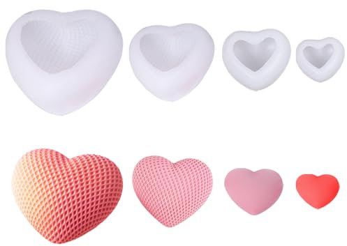 Junhui 4 Pezzi Candela Stampi in Silicone di San Valentino, Cuore Stampo Candela, 3D Forma di Cuore Stampo per Stampi Epossidici in Silicone per Realizzare Candele, Saponi, Aromaterapia
