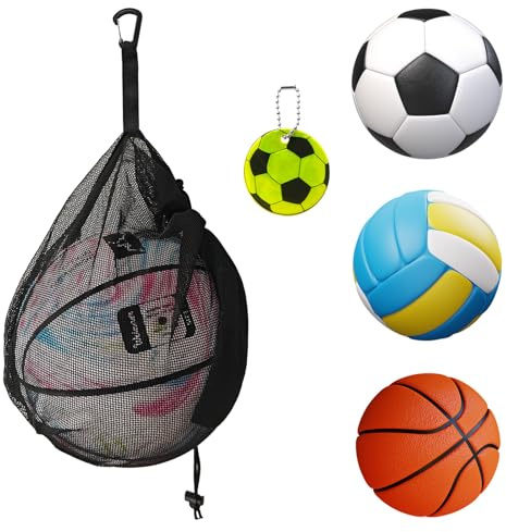 ZHXGO Einen Ball Kordelzugbeutel, 25.4x30.5cm Tragbare Mesh Ball Tasche, Netz Ball Tragetasche, Basketball Netztasche mit Reißverschlusstaschen Clip Reflektierender Anhänger für Fußball Volleyball