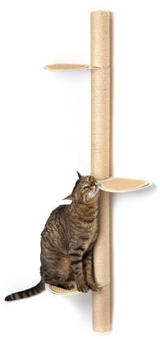 xympo 129,5 cm Kratzbaum zur Wandmontage - Modernes platzsparendes Katzenregal mit Sisal-Kratzbaum & Stahl-Kletterstufen - Stilvolle Katzenwandmöbel für kleine Räume