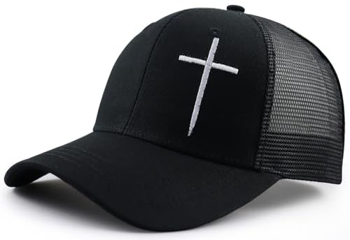 Baseballkappe mit Jesus-Kreuz, für Männer und Frauen, lustig, verstellbar, Baumwolle, bestickt, christlich, religiöser Glaube, Baseball, Netzstoff (Schwarz), Einheitsgröße