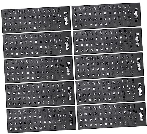 jojofuny Computer Keyboard Stickers 10pcs Glossy Black Background White Letter Replacement Keyboard Letter Decals for Laptop and Desktop