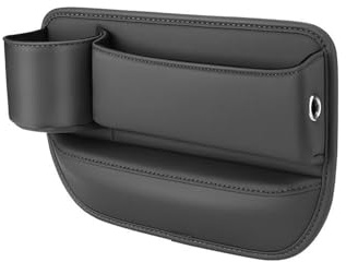 MACHSWON Car Leather Cup Holder Gap Bag, Adjustable Storage Box for Seat Gap Filler, Organizer with Cup Holder for Phones, Glasses, Keys (Driver Side, Black)