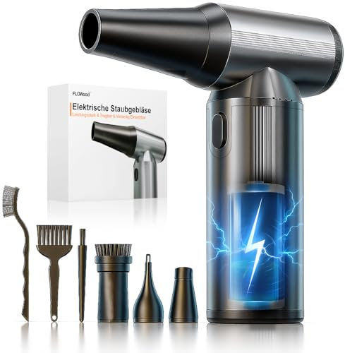 FLOWood Elektrische Staubgebläse Druckluftspray, 3-Gang 200000 U/min mit 10000mAh Akku air duster, Aluminiumgehäuse und USB Schnellladung, druckluft für PC Reinigungsset, Tastatur, Auto, Outdoor