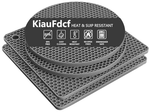 KiauFdcf 4 Pack Silicone Heat Resistant Mats, Non Slip Hot Pads for Kitchen, Multi Use Trivets for Pots, Pans & Worktops, Pot Holder Mat (Grey)
