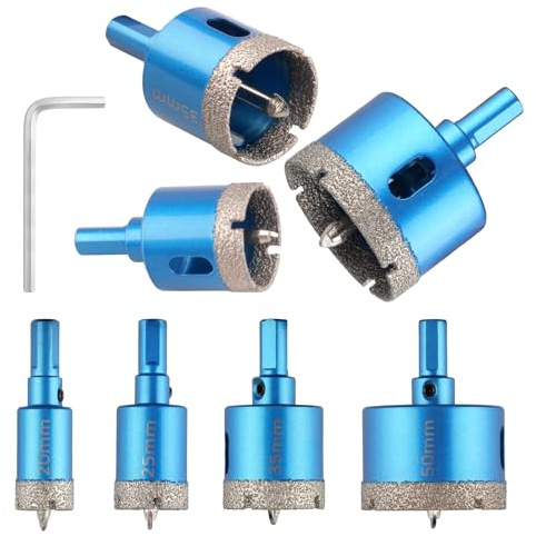 Inodiref Diamond Core Drill Bit Set 20/25/35/50mm Vacuum Brazed | with Pilot Center Drill Bit, Diamond Hole Saw, Diamond Drill Bits For Porcelain Tiles Glass Ceramics Marble Granite