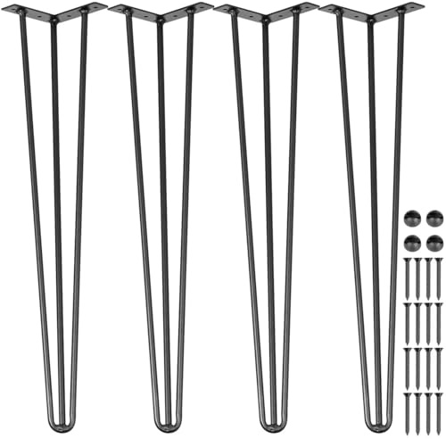 QYMLSH Haarnadel-Möbelbeine 4pcs – DREI Robuste, Massive Tischbeine Mit Schrauben Und Bodenschonern, Wasser- Rostfrei | Geeignet Für Schreibtische, Bänke, Couchtische Schränke(3 Lines,36 in (910mm))