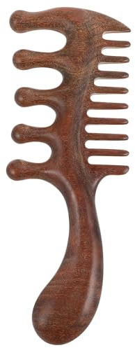 Eleganter Holzmassagekamm mit Breiten Zinken, Ergonomisch, Braun | Massivholz, Fünf Abgerundete Zähne, für Nasses Haar und Reisen, Duales Design