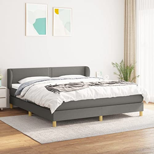 zylophax Boxspringbett mit Matratze Dunkelgrau 180x200 cm Stoff Polsterbett mit verstellbarem Kopfteil und Taschenfederkernmatratze, Komfortables Bettgestell für erholsamen Schlaf