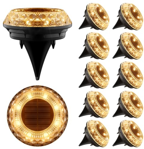 Shuniu Solar Bodenleuchten Aussen, 12 Stück, 8 LEDs, 3000K Warmweiß | IP65 Wasserdicht, Für Garten Weg Rasen Auffahrt Gehweg Patio