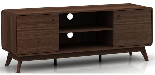 Cassie Lowboard Walnussoptik, 140 x 39 x 53 cm, TV-Board mit 2 Türen und offenen Ablagefächern, Fernsehtisch aus Holzwerkstoff für Wohnzimmer und Entertainment-Bereich