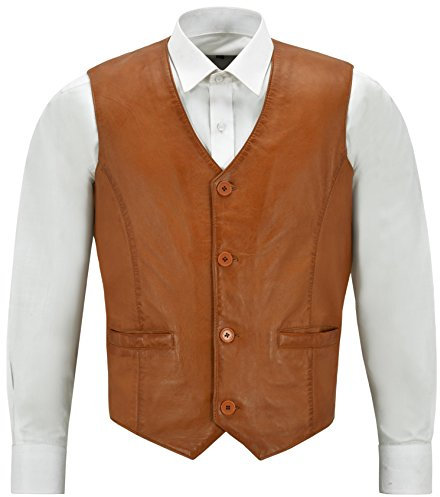 Herren Party Fashion Designer Weste Stilvoll Hellbraun Echt Weich Lammfell Leder Westen 5226 Gr. S, hautfarben