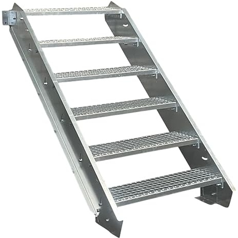 6 Stufen Stahltreppe Breite 90cm Geschosshöhe 90-120cm / Robuste Außentreppe/Wangentreppe/Stabile Industrietreppe für den Außenbereich/Inklusive Zubehör