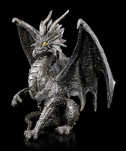 Ruth Thompson Schwarze Fantasy Drachen Figur - Checkmate Dragon | Fantastische Kreatur und Gothic Dekofigur, Statue, Skulptur, H 22 cm