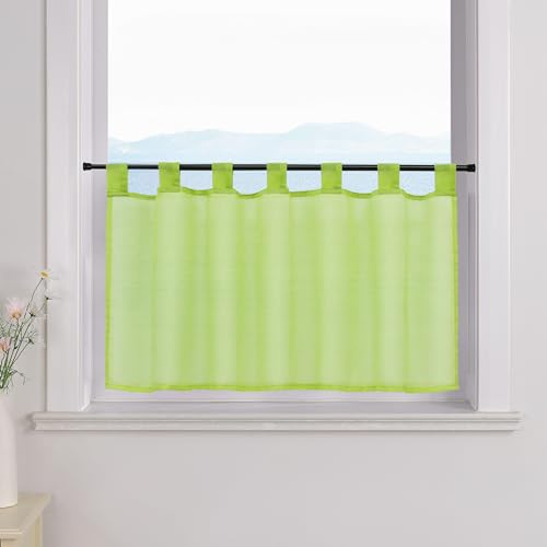 ESLIR Scheibengardine mit Schlaufen Gardinen Küche Bistrogardinen Transparent Stores Vorhänge Kurzgardine Voile Hellgrün BxH 60x120cm 1 Stück