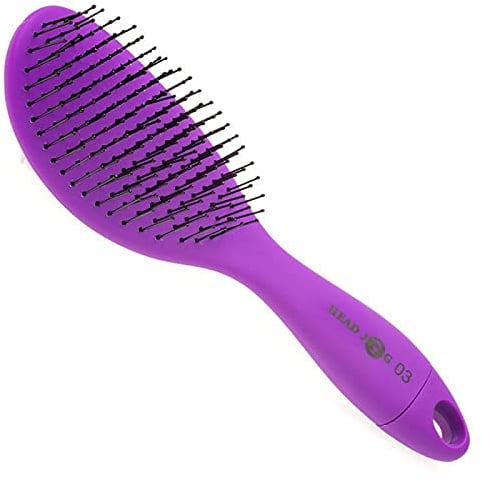 Head Jog Oval Paddle Hair Brush No.3 for Detangling & Smoothing Hair with Detachable Brush Cleaner & Soft Rubber Grip Handle, Purple.