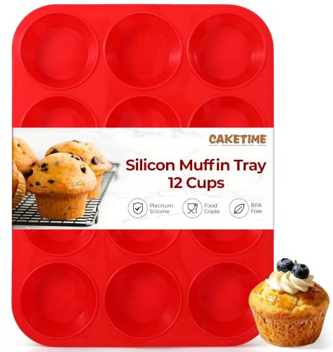 CAKETIME 12 Cups Silicone Muffin Pan - Nonstick Cupcake Pan 1 Pack Regular Size Silicone Mold for Baking