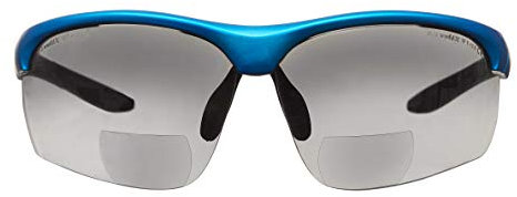 voltX Constructor ULTIMATE Bifokale Schutzbrille mit Lesehilfe (Blauer Rahmen, rauchglasfarbene Gläser +2,0 Dioptrien) CE EN166FT, Bifokale Rad, Sportbrille PREMIUM, UV400 Linse