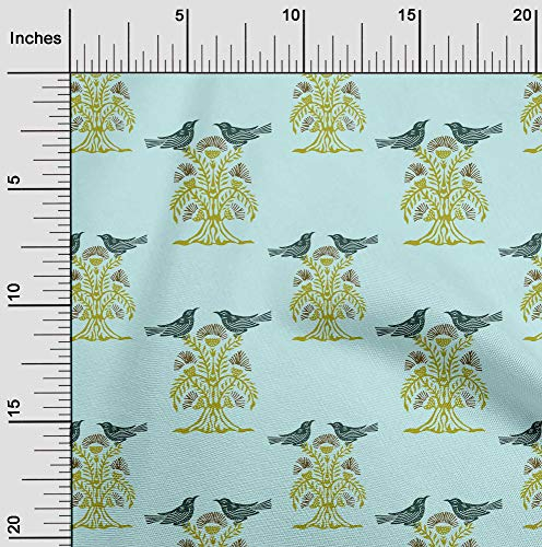 oneOone Georgette Viskose Stoff Vogel & Baum Block Dekostoff Meterweise Bedruckt 42 Zoll Breit