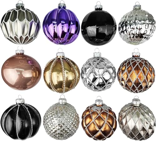 My-goodbuy24 Premium Weihnachtskugeln 12-teiliges Set Echtglas Glaskugeln Weihnachten Weihnachtsdeko Tannenbaumkugeln Glas Christbaumkugeln Weihnachtsbaum (G 8)