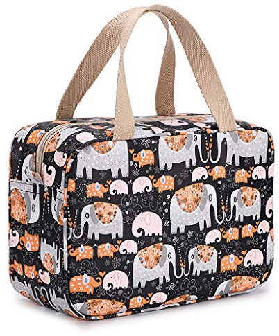 IGNPION Kulturbeutel für Damen, groß, wasserdicht, Kulturbeutel, Make-up-Organizer, Kosmetiktasche, Schwimmen, Turnbeutel, violetter Vogel, Schwarzer Elefant