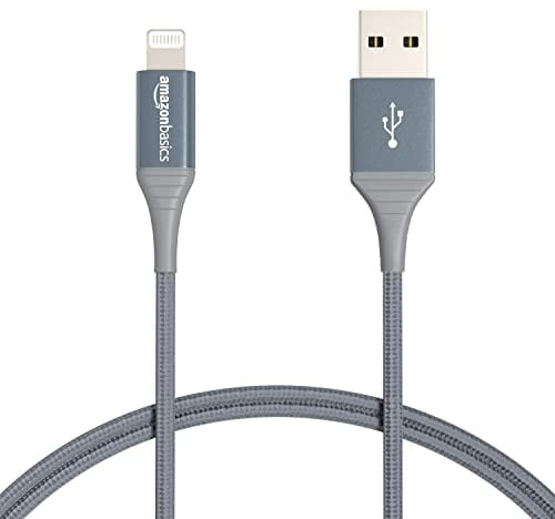 Amazon Basics USB-A to Lightning Charger Cable, Nylon Braided Cord, MFi Certified Charger for Apple iPhone 14 13 12 11 X Xs Pro, Pro Max, Plus, iPad, 10,000 Bend Lifespan, 0.9 m, Dark Grey