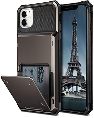 Coolden for iPhone 12 Case iPhone 12 Pro Case with Card Holder Wallet Cover Shockproof 4 Card Pocket Protective Flip Card Holder Phone Cases Cover for iPhone 12/12 Pro (Gun Color)