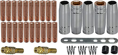 RIVERWELD MIG MAG Contact Tips 0.8mm M6 140.0059 & Tips Holder Diffuser 002.0078 Conical Gas Nozzle Shield Cups 145.0075 Plate 191.0001 kit for MB15 15AK Welding Torch 33pcs