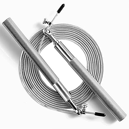Corde à sauter de vitesse – Roulement à billes pivotant à 360° – Corde réglable avec revêtement en acier – Poignée antidérapante en aluminium – Entraînement de fitness, boxe, exercices de sport –