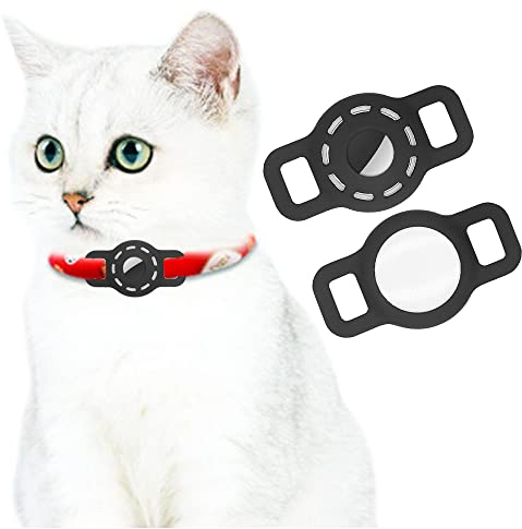 Silikonhülle für Haustierhalsband für AirTag, Verstellbare Tragbare GPS-Finder-Hülle Kompatibel mit AirTag, für Katzen- und Hundehalsband, 2 Stück(Schwarz)