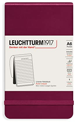 LEUCHTTURM1917 364408 Notizblock Pocket (A6), Hardcover, 94 nummerierte Seiten, liniert, Port Red