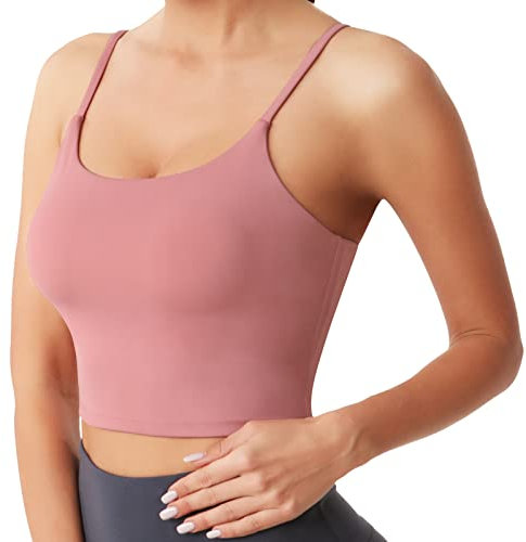 Desol Riemchen Damen Sport BH mit Polstern für Damen, Lang Geschnittenes Tank-Top Mittlerer Stark Halt Ohne Bügel Yoga Bra für Workout Fitness