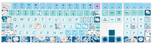 WSLUCKO Silicone Keyboard Cover Skin for 2017/2018 Apple iMac Magic Keyboard with Numeric Keypad (Model:MQ052LL/A A1843), US Layout, Peony