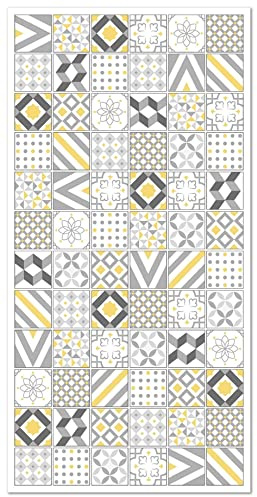 Panorama Tapis Vinyle - Modèle Carreaux Ciments Love Jaune 60x110 cm - Différentes Tailles - Deco Maison, Cuisine, Chambre et Exterieur