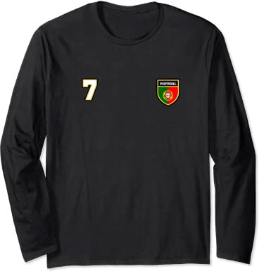Portugal Number 7 Soccer Flag Football # seven Portuguese Long Sleeve T-Shirt