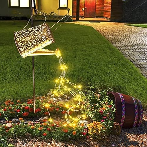 Solargießkannen, 65 Led, Mit Hirtenhaken IP65 Wasserdicht Solar Giesskanne Garten Deko mit Lichterkette Aussen für Gartendeko Balkon Patio Atmosphäre Beleuchtung