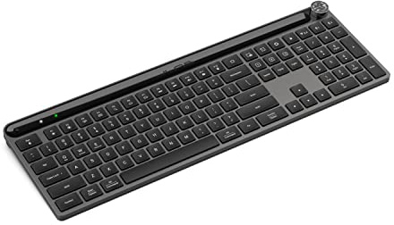 JLab Epic Wireless Keyboard, Black, 108 Keys, Connect Via Bluetooth or USB Wireless Dongle, Multi-Device Toggle, Soft Touch Keys, Smart Media Knob, Custom User Profiles, Rechargeable (1 Pack)
