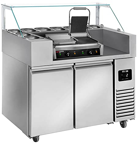 GGM Gastro | ZBF127DN#KGKB300 | Zubereitungstisch - 1210mm - 2 Türen - für 9x GN 1/6 - inkl. Kontaktgrill