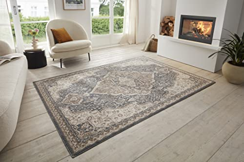 Hanse Home Orken Teppich Orientalisch –Kurzflor Vintage Wohnzimmerteppich Weicher Orient-Teppich ÖKO-TEX Läufer für Schlafzimmer, Esszimmer, Wohnzimmer, Flur, Küche – Schwarz Braun, 80x120cm