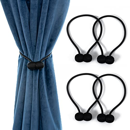 4 Pezzi Calamita Ferma Tenda, Fermatenda Magnetici Moderne, Cravatta Nera per Tende, Fibbia in Tieback per Fermatenda, Ganci per Tende per Ufficio, Soggiorno e Camera da Letto (Nero)