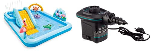 INTEX 57161NP- Centro de Juegos acuático - Aventuras en la Jungla & 66640 - Bomba eléctrica invertible con boquillas 220-240V, Color Azul