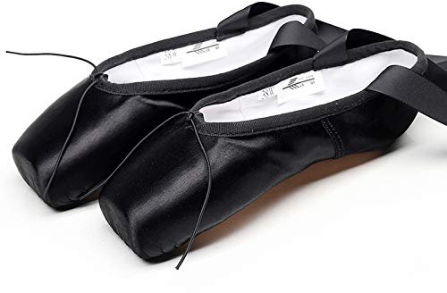 FM2018XSL Ballet Spitzenschuhe für Damen und Mädchen,Schnürung zum Schutz von Satin Tanzschuhen Erwachsene Ballettschuhe Kinder Ballettschläppchen(schwarz,45)