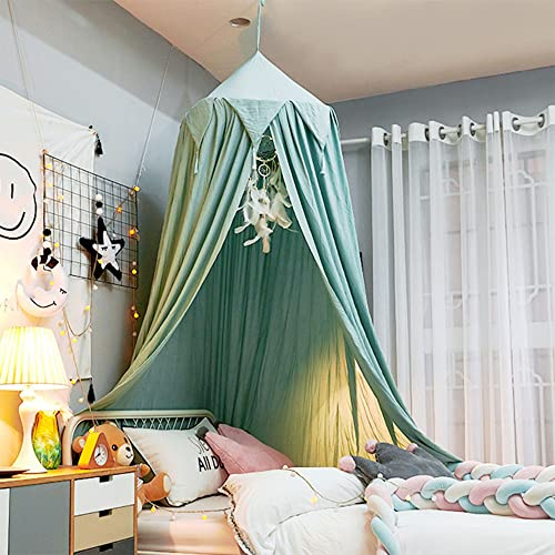Surwin Betthimmel Madchen Jungen Babybett Doppelbett, Moskitonetz Baldachin Kinderzimmer Einzelbett Himmel Schlafzimmer Dekoration Spielzelte Kinder Geschenk, Ohne Bohren (Quaste grün)