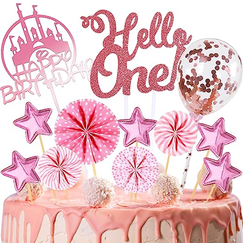Personalised Happy 1st Birthday Cake Toppers Rose Gold for Boy, Girl,Happy Birthday Sign for Cake,with Star Heart Paper Fan Confetti Balloon,for 1st Birthday Party Cake Decorations (1st, Rose Gold)