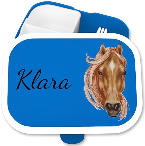 Kinder Campus für Mepal - Pferde - Brotdose Pferdekopf Jausenbox Pferdemädchen Vesperbox Reiten I Pferd - 750 ml - Blau - 1. klasse geschenke brotzeitbox schule mädchen horse horses brotbox