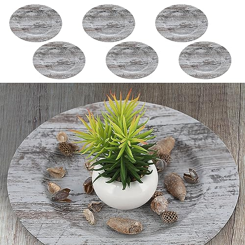 Set di 6 piatti decorativi Woody, in PVC bianco, Ø 33 cm, effetto legno, decorazione da tavolo