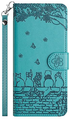 Nokverzy Coque pour Samsung Galaxy J6 (2018) Étui Housse Portefeuille Cuir Clapet Chat Thème Porte Carte Magnétique Protection Pochette Cover Étui Rabat Téléphone Portable pour Samsung J6 (2018) Bleu