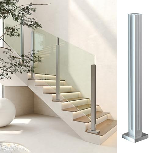 MM MELISEN Poste de balaustrada de cristal, poste de barandilla de vidrio de acero inoxidable 304 para peldaños, balcones, escaleras, terrazas, escaleras de patio (Silver-65cm- Corner Post)