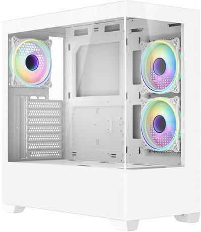 CiT Sense White Dual Tempered Glass Panelling ATX PC Gaming Case with 6-Port PWM Fan Controller and 3 x CiT Tornado Infinity 120mm ARGB Dual-Ring Fans Included